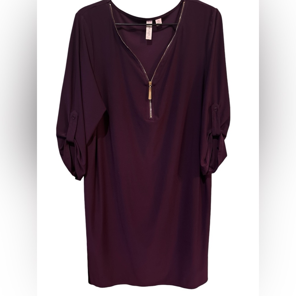 Tacera Deep Purple Midi Dress with Gold Zipper Accent